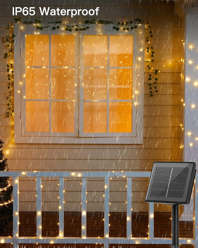 Solar String Lights, 4 Packs Total 132Ft 400 LED Fairy Lights Warm White | IP65 Waterproof Twinkle Lights with 8 Modes, Patio Lights for Tree Outside Patio Yard Party Wedding Christmas Decoration