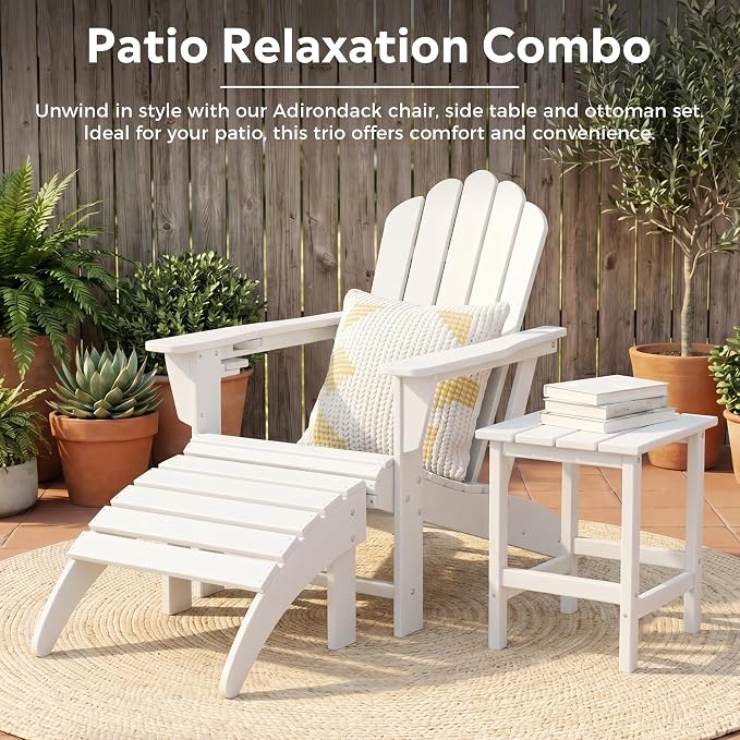 Costaelm Lakeview 12-Piece HDPE Outdoor Patio Furniture Adirondack Chair Conversation Table Set, White