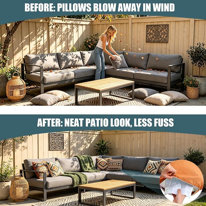 Hidden Weighted Outdoor Pillow Insert, Glass Beads, 9.8" x 9.8" (2, White) | Weighted Pillow Inserts for Outdoor Cushions, 1lb Glass Beads, Soft & Noiseless. Keeps Patio Pillows in Place. Weatherproof.