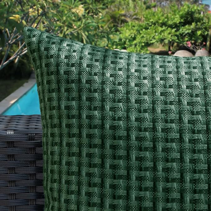 Kevin Textile Outdoor Waterproof 12"x20" Pillow Covers 2 Pack, Dark Green | Water Resistant Weaving Faux Linen Texture Throw Pillow Covers, Outside Decorative Pillowcases for Garden Patio Balcony Couch