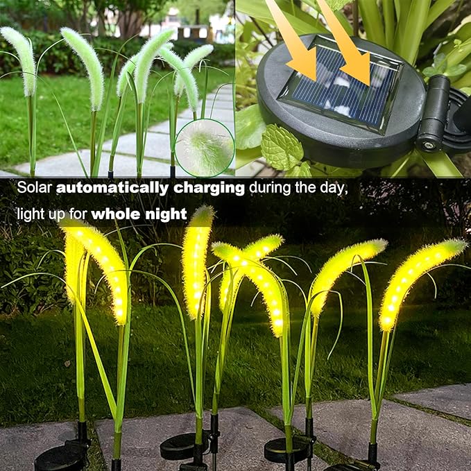 Solar Garden Lights Outdoor, 2 Pack Solar Decorative Lights, Waterproof Reed Flower for Garden Yard Pathway Fall Decor, Gifts for Mother's Day Mom