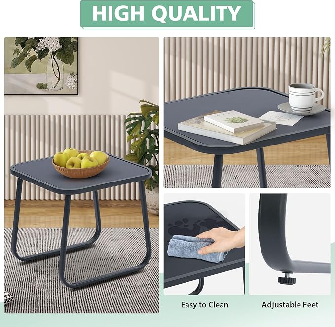 Ainfox Patio Furniture Set 3 Pieces, All Weather Textile Outdoor Conversation Set, with Rocking Bistro Chairs and Glass Coffee Table for Backyard, Lawn, Garden, Home Black