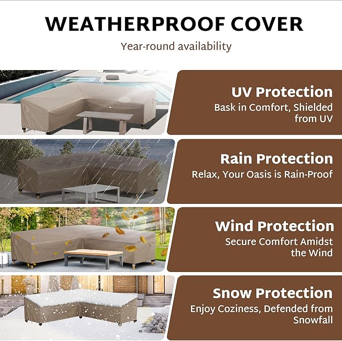 iBirdie Outdoor Sectional Cover fit 85 x 85 inch, 84 x 84, 83 x 83, 82 x 82 L-Shaped Patio Sofa Waterproof Weatherproof 600D Heavy Duty Garden Furniture Cover for Outside L Shape Couch, Brown