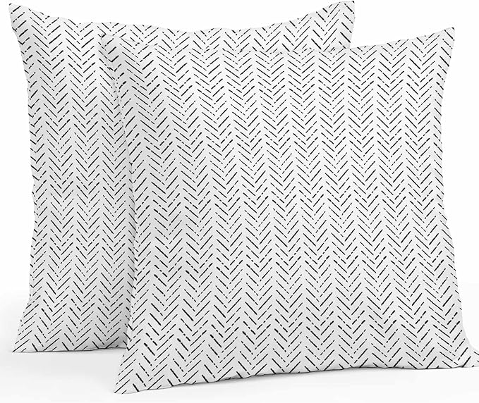 Vandarllin Outdoor Throw Pillows Covers 16x16 inch Set of 2 Waterproof Black Stripes Decorative Zippered Cushion Covers for Patio Furniture, Modern Art Lines Lumbar Pillowcases