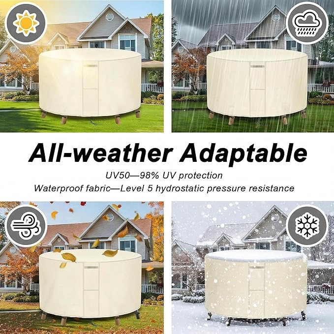 UPGRADE Outdoor Furniture Covers, Custom Size 76"(D) x 38"(H) Round Patio Table and Chair Waterproof Covers, Heavy Duty 420D,Cream