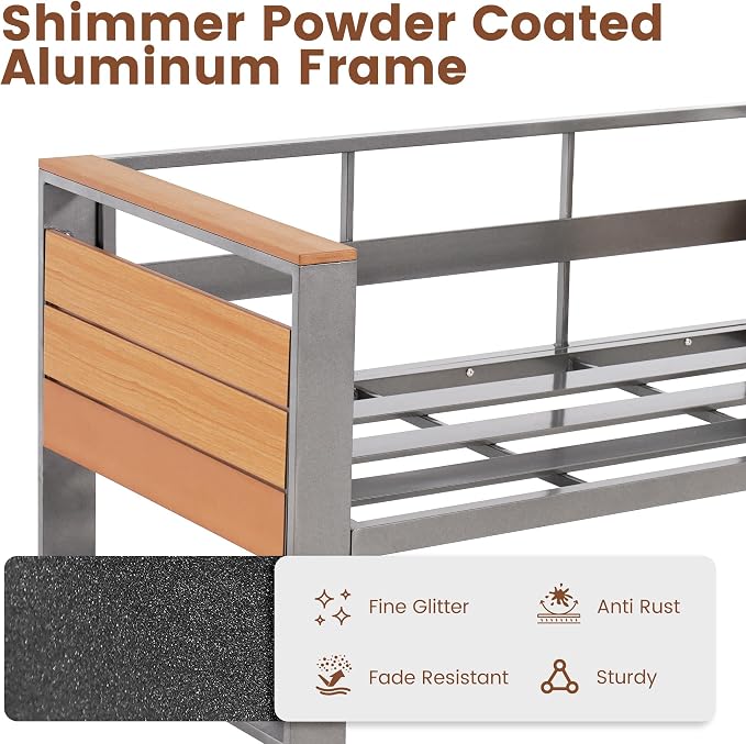 Sundale Outdoor Aluminum Patio Furniture Set, 4 Piece Metal Patio Conversation Sets with 5" Thick Cushions, Shimmer Coated Outdoor Couch with 2 Extendable Side Tables for Yard, Deck (Beige)