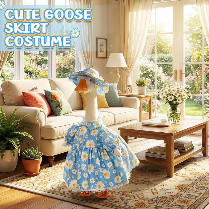 FuWeave Fall Porch Goose Outfit for Lawn Decor | Fits 23"/17" Lawn Plastic/Cement Statue Goose Costume Dress for Front Outdoor Courtyard Garden Patio Yard Decoration