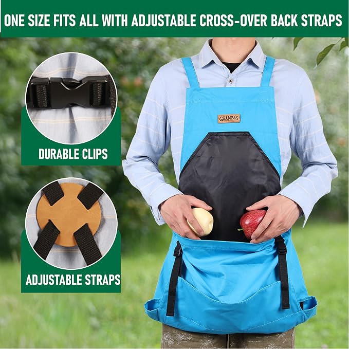Grampa's Gardening Apron Cross Back Garden Apron with Large Pockets | Adjustable Straps • Harvest Apron • Hands-Free Gardening • Carries Vegetables, Flowers & Yard Debris • Heavy-Duty Canvas