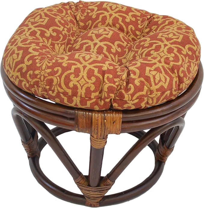 Blazing Needles Round Patterned Spun Polyester Tufted Footstool Cushion, 18", Vanya Paprika