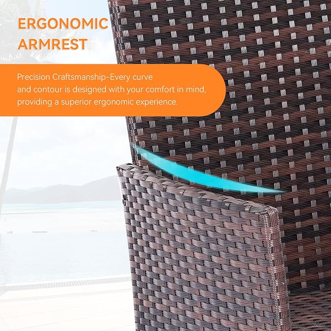 Patio Furniture Set, Outdoor Furniture Set 4 Pieces Patio Conversation Set PE Rattan Chair with Cushion Tempered Glass Table Garden Balcony Sets for Yard Pool Backyard Brown/Grey