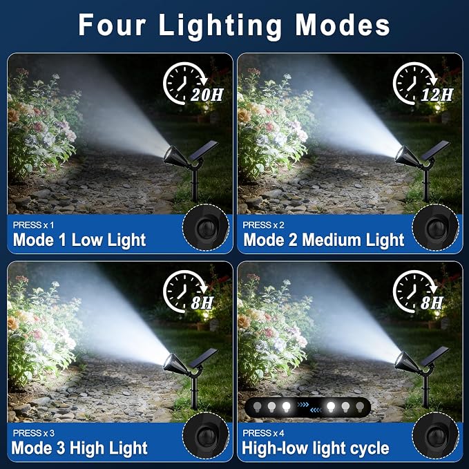 Solar Spot Lights Outdoor Waterproof IP65, Flag Landscape Spotlights | 6 Pack 4 Lighting Modes Solar Powered Spotlights Auto On/Off,Solar Garden Yard Pathway Wall Uplights for Outside,Cool White