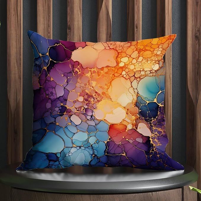 Ink Rainbow Shapes with Gold Cushion Cases Abstract Alcohol Ink Textures Throw Pillow Cover Abstract Throw Pillow Covers Farmhouse Decorative for Patio Garden Couch Tent 24x24 in