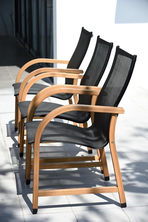 Urban Elements Mykonos 9-Piece Rectangular Patio Furniture Set | 100% Certified Teak Table and Teak Finish Stackable Chairs | Backyard Furniture, Rectangular Outdoor Dining Set