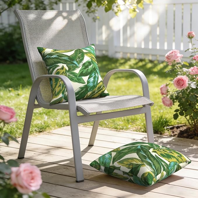Outdoor Pillows with Insert 18x18 Inch, Waterproof Throw Pillow for Patio Furniture, Decorative Back Cushion for Garden Home Sofa Office Chair, Set of 2, Lush Leaf Jungle