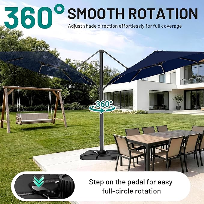 AreShark 11FT Cantilever Patio Umbrella, 360-Degree Rotation Round Hanging Offset Umbrella with Crank, Heavy Duty Patio Umbrella for Patio, Pool, Garden, Deck, Navy