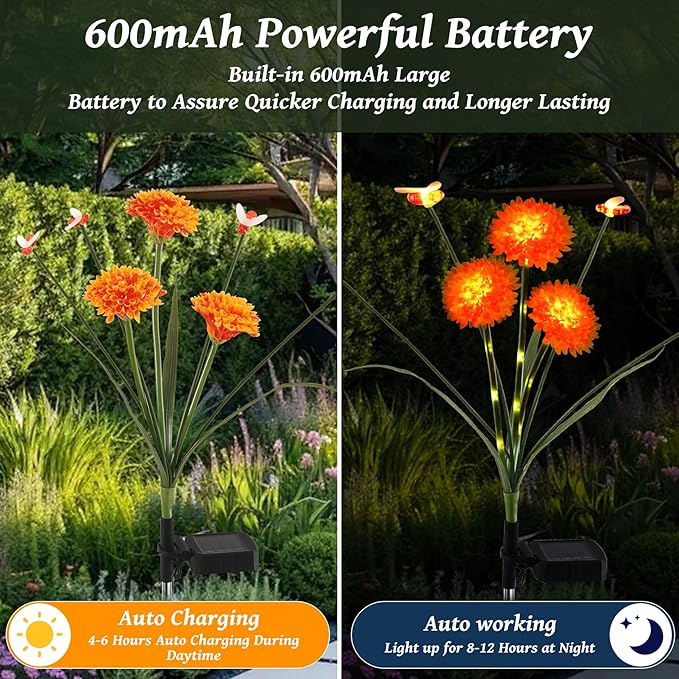 ZENFLORAL'S 4 Pack Solar Garden Lights with Flower and Swaying Bee Decor, Waterproof LED Solar Flowers Outdoor,2 Mode Light for Garden,Patio,Yard,Pathway,Decoration Gifts for Women Mother's Day