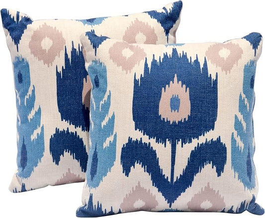 HOOOWOOO Outdoor Patio Throw Pillows Set of 2 with Inserts,Small Firm toss Decorative Pillow Weather Resistant for Indoor Outdoor Chair, Sofa Furniture,17x17,14x14x5,Blue Flower