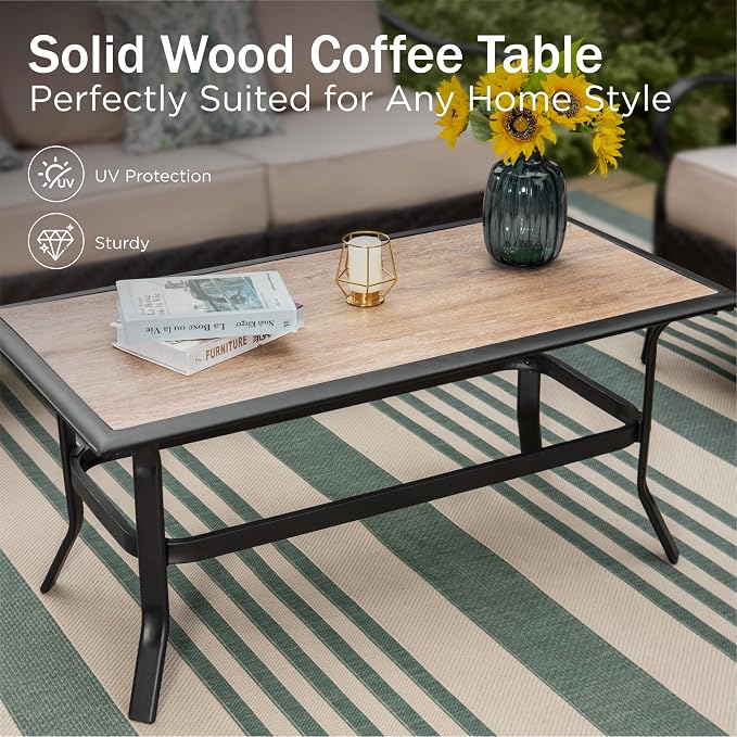 PHI VILLA Outdoor Patio Furniture Set，Premium Rattan Wicker Metal Patio Conversation Sets for Backyard w/Coffee Table, Seat Cushions