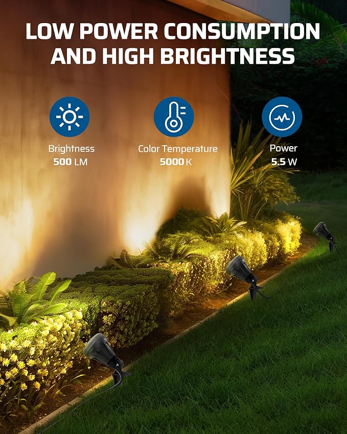 DEWENWILS 120V LED Outdoor Spotlight, 3 Extra Lenses 5.5W Landscape Light | Red Green Yellow Lenses, 5000K Plug in Spotligh, Waterproof Landscape Light for Yard, Tree Flag, Holiday 5FT Extension Cord
