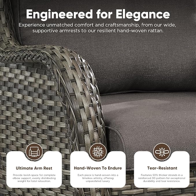 Belord Outdoor Swivel Chairs Set of 2,Patio Wicker Rocker Chairs with Ottomans, All Weather Patio Conversation Furniture Set, Ideal for Porch Balcony Deck Yard, Gray Wicker/Gray