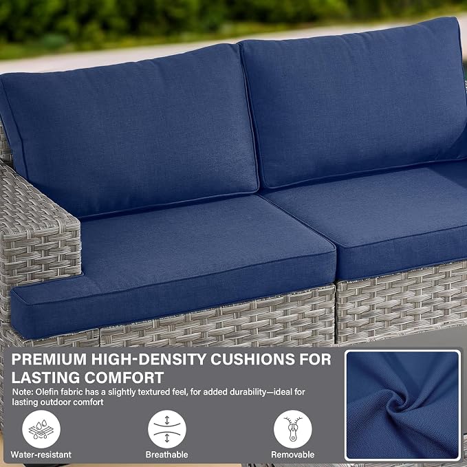 Modular Outdoor Couch Wicker Patio Sofa - High Backrest Wicker Sofa with Removable 4” Cushions All-Weather 3 Seater Seating Patio Couch for Deck Proch Balcony Backyard