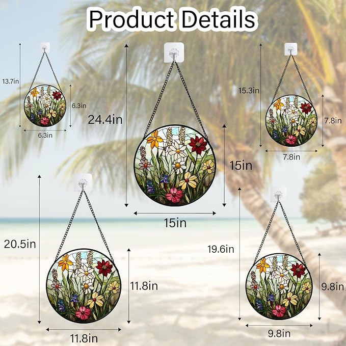 DASTOLL Stained Glass Window Hanging, Colorful Wildflowers Plant Scenery Suncatcher for Doors Window Home White Green Sun Catchers Decor Mother's Day Birthday Gifts for Women, Men Mom 6.3 in