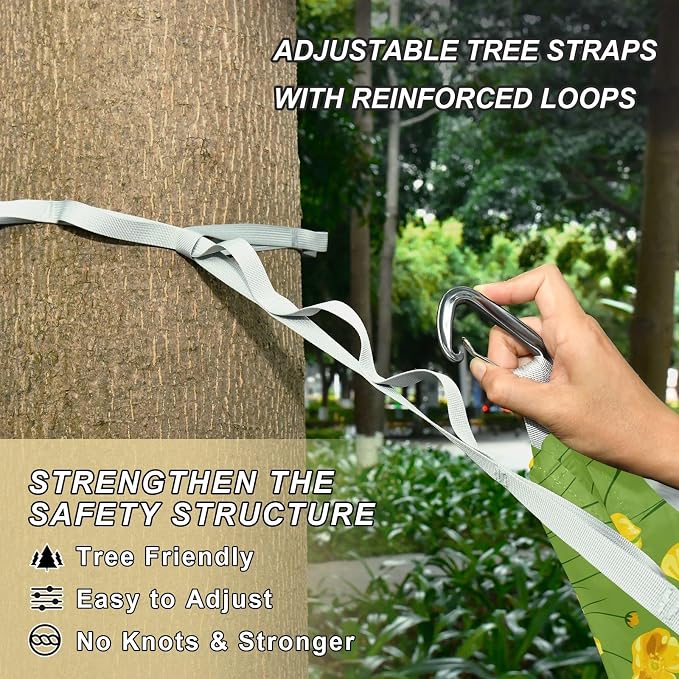 Camping Hammock Outdoor Hammocks for Outside Yellow Buttercups Green Beach Trees Portable Lightweight with Pockets Tree Straps Indoor