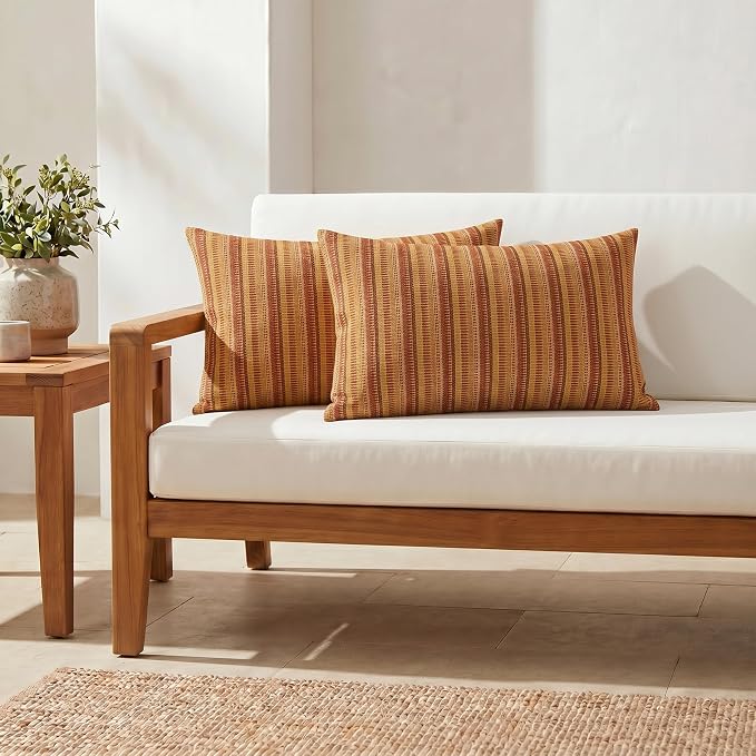 RSH DECOR: Sunbrella Lumbar Throw Pillows Set of 2 | 20" x 12" | Water and Fade-Resistant Performance Fabric | Outdoor Pillow Covers with Down-Alternative Inserts | Made in USA (Limelite Teak)