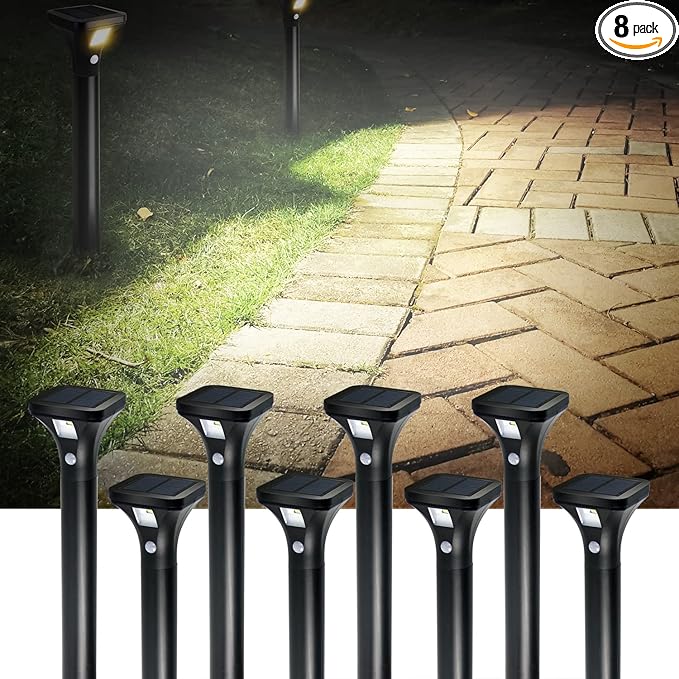 AURAXY Solar Outdoor Lights with Motion Sensor – Waterproof LED Pathway Lights for Yard, Garden, Walkway, Driveway – Auto On/Off, Easy Installation (8 Pack)