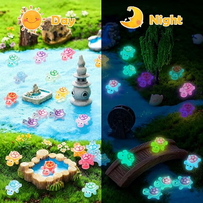 Mini Resin Turtles, Glow in The Dark Tiny Turtle Figurines, Miniature Landscape Ornaments for DIY Fairy Garden, Dollhouse, Aquarium, Fish Tank, Plant Pot Decor, Party Craft Supplies (400)