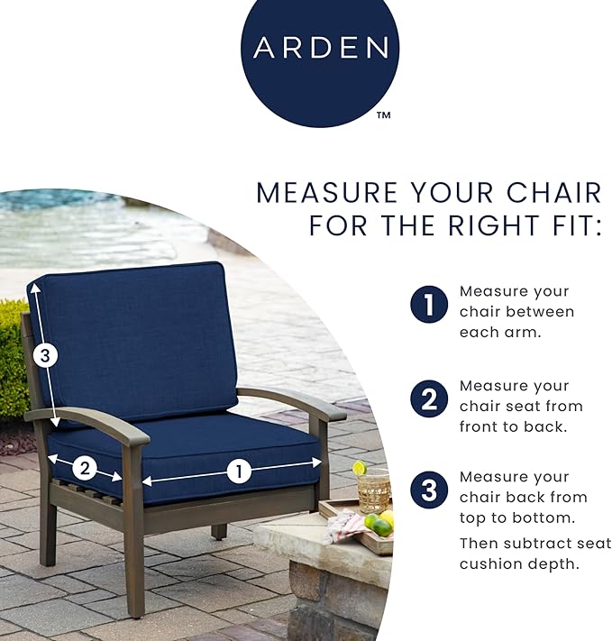 Arden Outdoor Deep Seat Cushion Set, Foam, 24x24, Blue Garden Floral | 2-Pack, Sofa, Couch, Conversation Set, Premium High-Density Foam, Never Flattens, Mold and Mildew Resistant