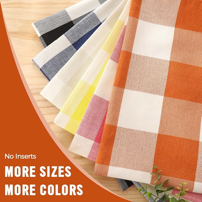 Orange Fall Decor Outdoor Plaid Fall Throw Pillow Covers 16x16 for Porch | Set of 2 Autumn Pillow Cover 16 x 16, Thanksgiving Front Porch Farmhouse Rustic, Vintage Farmhouse Pillow Covers, No Inserts