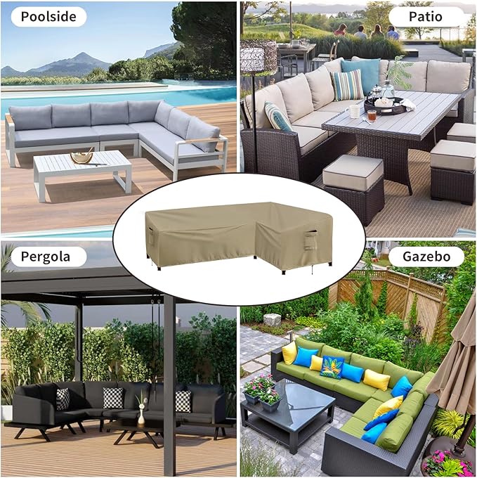 PureFit Outdoor Sectional Sofa Cover Waterproof L Shaped Patio Furniture Covers for Deck, Lawn and Backyard, 104”x83” Right Facing, Camel