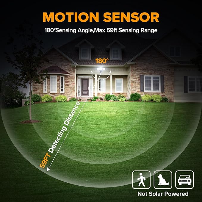 LUTEC 74W 8000 Lumen Motion Sensor Outdoor Lights, 5000K Daylight, IP65 Waterproof Flood Lights Outdoor with Night Light, Dusk to Dawn Motion Detector LED Security Light for Outside Garage, Yard-Black