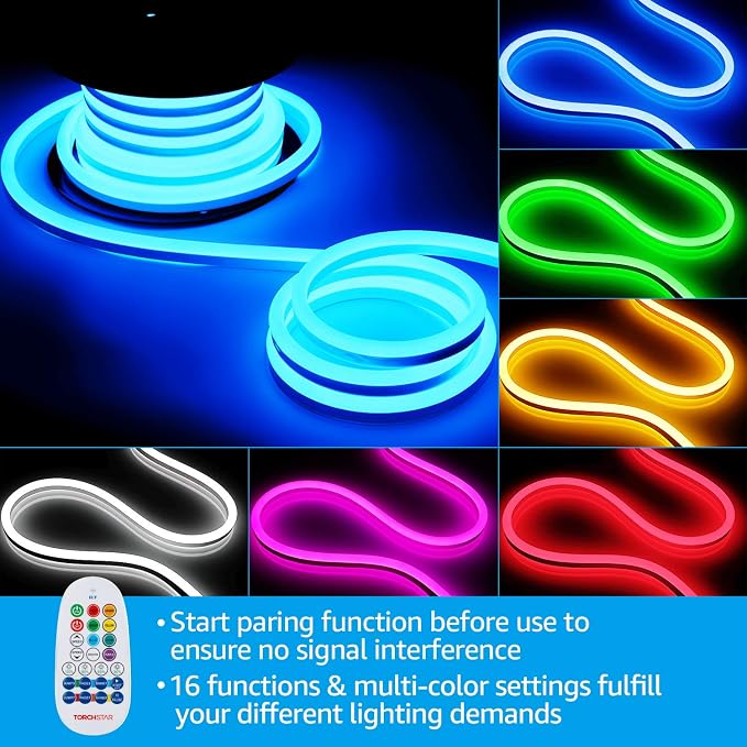 TORCHSTAR 50ft LED Neon Rope Light, Multicolor LED Strip Lights | Outdoor IP67 Waterproof, 120V UL Plug, ETL Connectable, Neon Light Strip for Shop Sign, Patio Decor, Max 2 Sets (100FT)