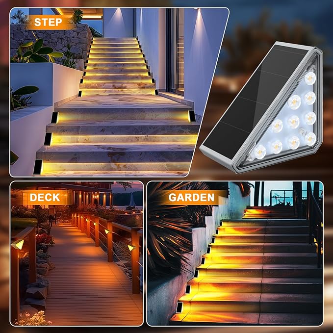 AUDLES 2 Pack Solar Stair Lights Outdoor Stair Lights with Waterproof IP67 LED Solar Light for Outside Light Decor for Deck, Front Step, Front Porch, Patio, Garden and Backyard