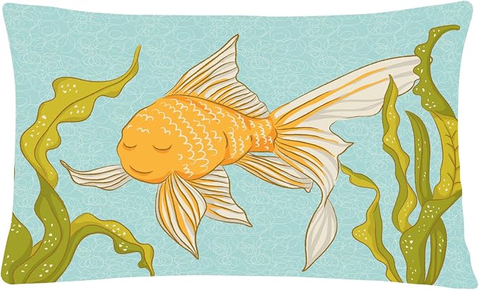 Caroline's Treasures BB8544PW1216 Gold Fish Canvas Fabric Decorative Pillow Machine Washable, Indoor Outdoor Decorative Pillow for Couch, Bed or Patio, 12HX16W