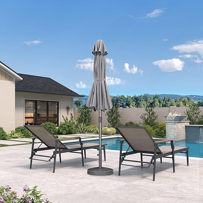 PURPLE LEAF 10 FT Semi-Auto Outdoor Patio Umbrella Market Table Sun Umbrellas with 8 Aluminum Sturdy Ribs for Backyard Deck Garden Pool (Gray Pole Gray Canopy)