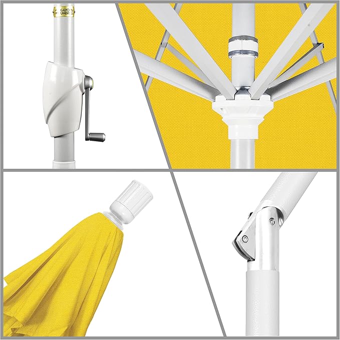California Umbrella 7.5' Round Aluminum Market Umbrella, Crank Lift, Push Button Tilt, White Pole, Lemon Olefin