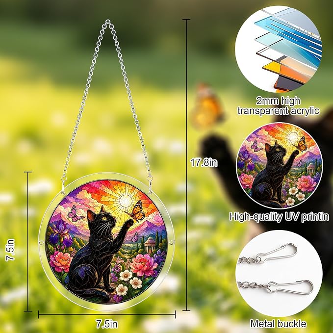 Acrylic Puzzle Suncatcher - Black Cat Jigsaw Puzzle Sun Catcher 7.5in | Stained Glass Window Hanging, DIY Sun Catcher Puzzle Kit Home Decor, Gifts for Women, Men, Mom and Cat Lovers.