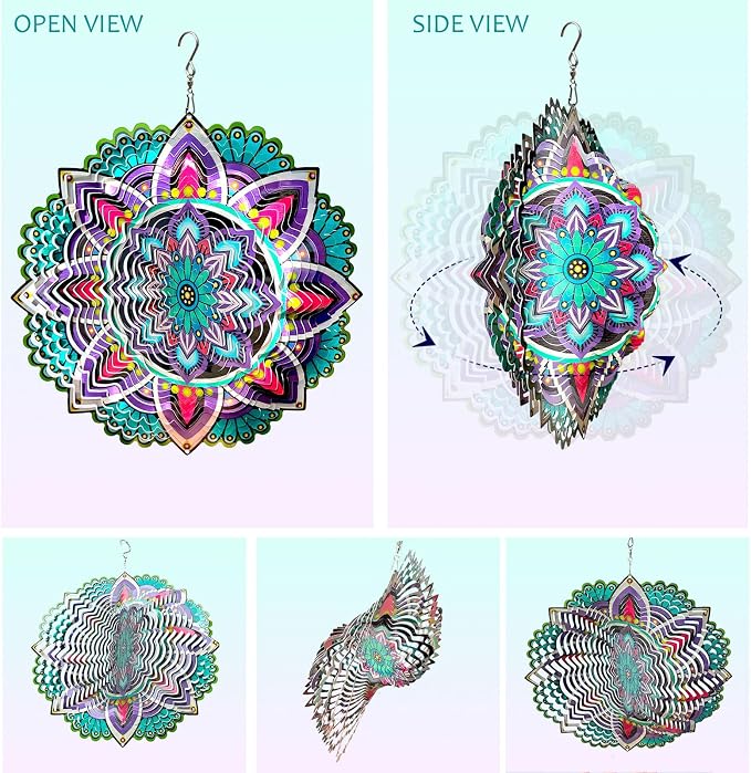Aoedelyart Hanging Wind Spinners for Yard and Garden Mandala Purple Star,Kinetic Wind Spinners Outdoor Worth Gift Christmas Decorations,12Inch Stainless Steel Wind Spinner for Outdoor&Indoor Decor