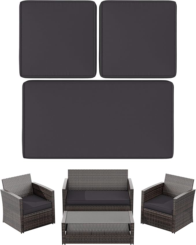 3 Pack Outdoor Patio Seat Cushions Replacement Covers Fit for 4 Pieces 4-Seater Wicker Rattan Patio Conversation Set Loveseat Chair Couch Furniture,36x18x2,18x18x2-Cover Only