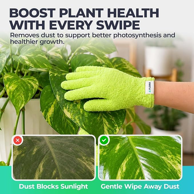 Flora Microfiber Dusting Gloves for Houseplants –Save Your Plants from Hidden Killers–Ultra-Gentle Microfiber