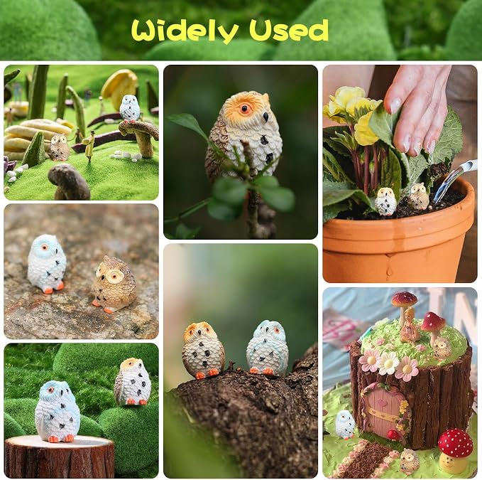 4pcs Mini Resin Owls and 1pcs Branch, Miniature Owl Figurines for Fairy Garden Accessories, Plant Pot, Bonsai Craft Decor, Cake Topper, DIY Home Micro Landscape Ornaments