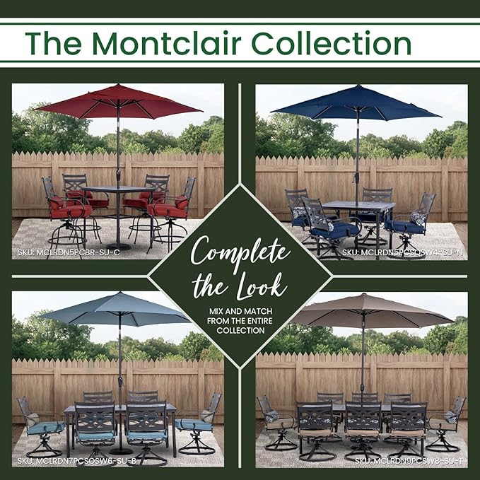 Hanover Montclair 9' Market Outdoor Umbrella in Ocean Blue, All-Weather UV and Rust Resistant Patio Table Umbrella for Small to Medium Outdoor Dining Sets with Crank Lever and Tilting Pivot