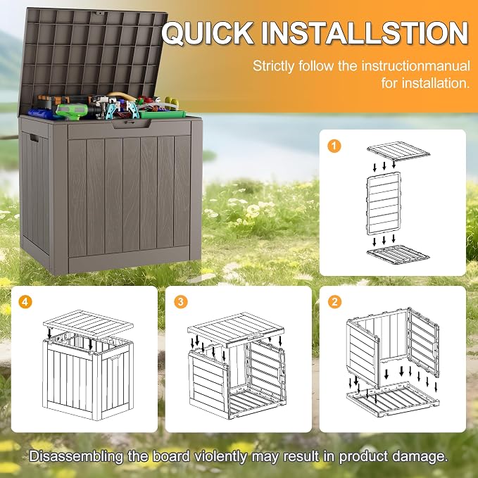 KAMABOKO 32 Gallon Outdoor Storage Box 2 Pack All-Weather Deck Box for Patio Furniture, Package Deliveries, Garden Tools, Pool Supplies & Cushions, Grey