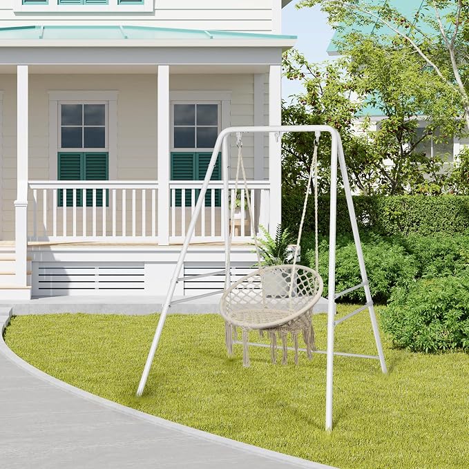 Outdoor Hammock Stand, Heavy Duty A-Frame Metal Stand with 3 Hooks, Weatherproof Design Fits Hammocks & Hanging Chairs, 450 Lbs Capacity for Backyard, Garden, Balcony & Porch