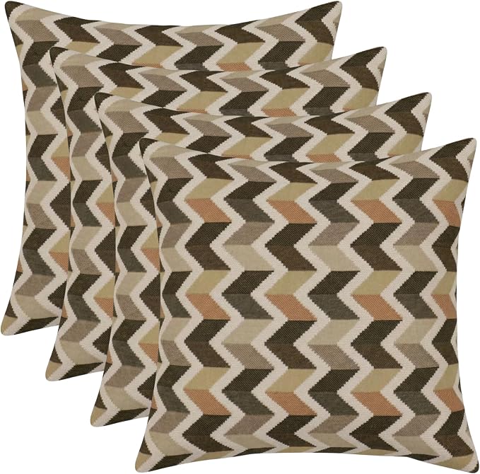 RSH DECOR: Sunbrella Square Throw Pillows Set of 4 | 17" x 17" | Water and Fade-Resistant Performance Fabric | Outdoor Pillow Covers with Down-Alternative Inserts | Made in USA (Prism Fossil)