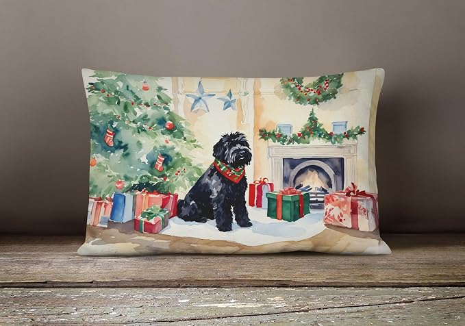 Caroline's Treasures DAC2613PW1216 Black Russian Terrier Cozy Christmas Throw Pillow Machine Washable, Indoor Outdoor Decorative Pillow for Couch, Bed or Patio, 12HX16W