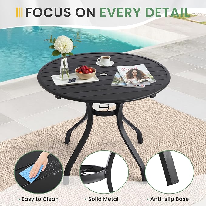 LVUYOYO 5-Piece Outdoor Patio Dining Set, Textilene Dining Chairs & Round Table Set, All-Weather Table and Chairs Set with Umbrella Hole for Backyard, Garden,Balcony,Porch (Gray)